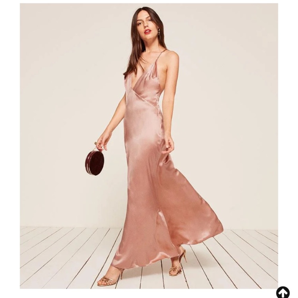Reformation Anthropologie Amante Blush Silk Bias Cut High Slit Gown Slip Dress S